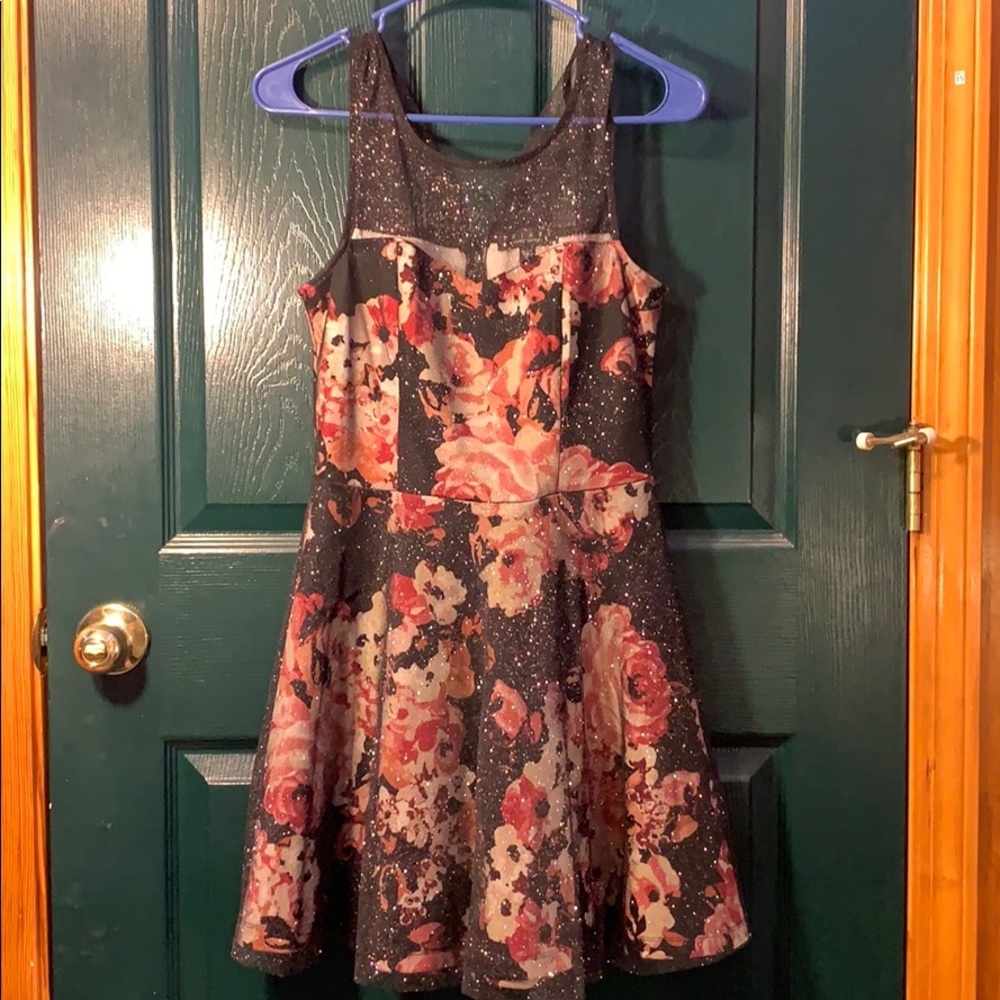 Black w/ flowers sparkle midi dress